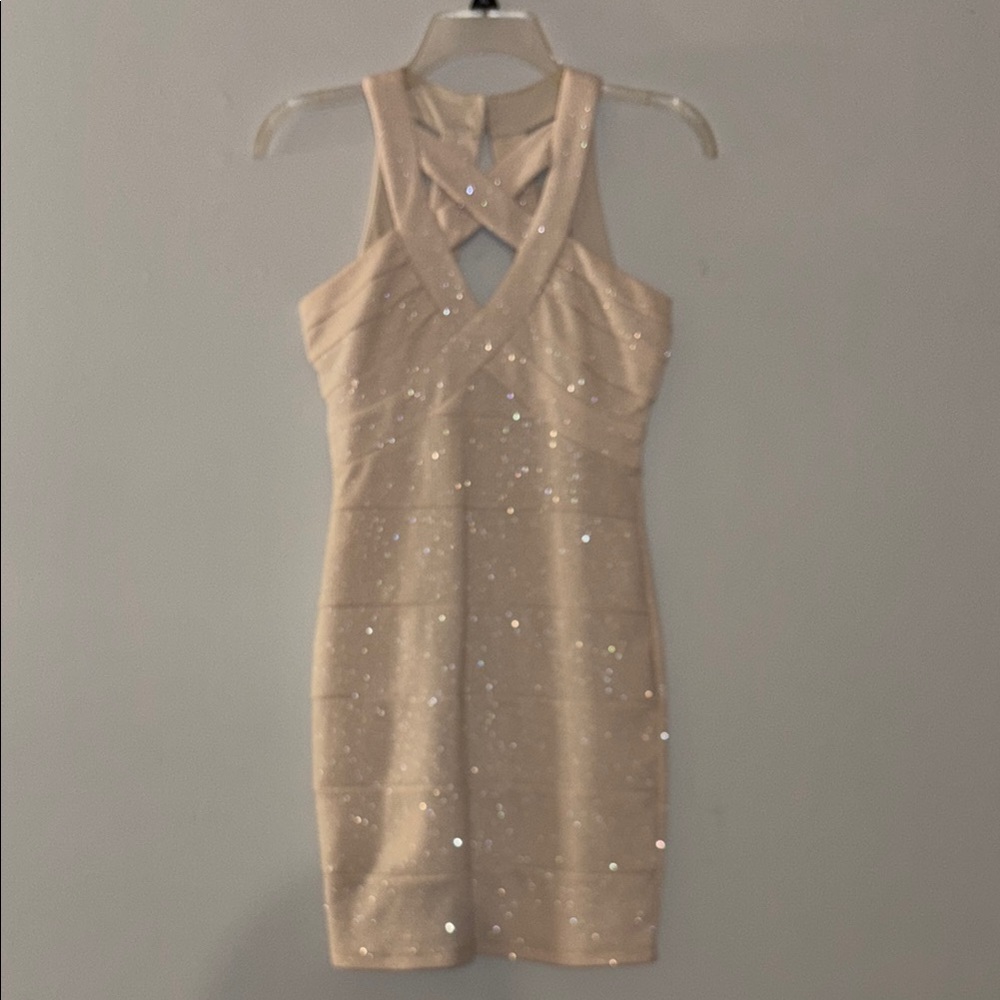 Sleeveless Crisscross Sequin Bodycon Dress - Blush
